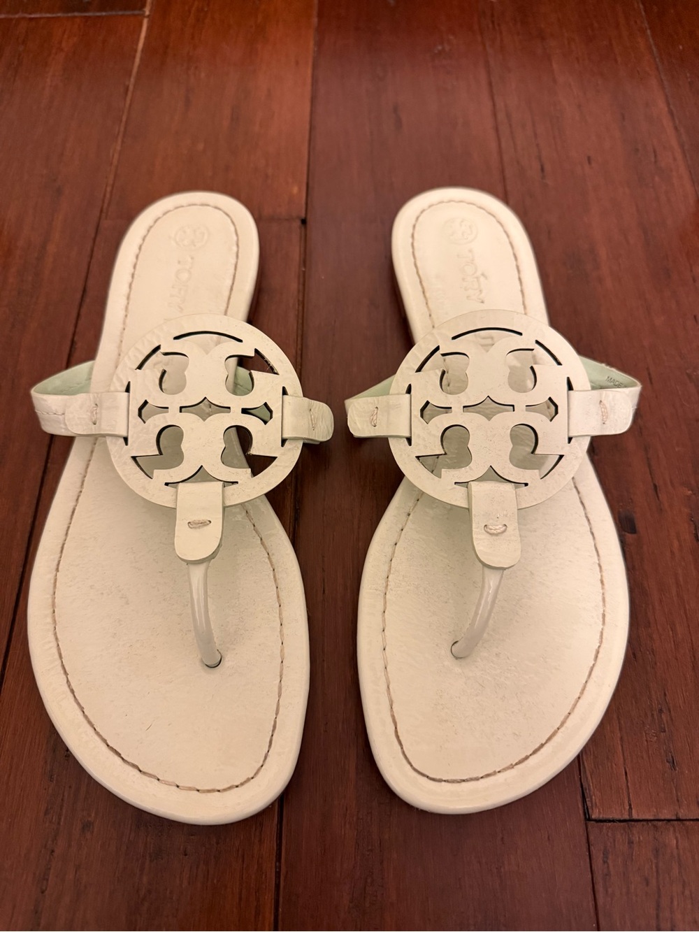 Tory Burch Mint Green Miller Logo Toe-Post Sandals